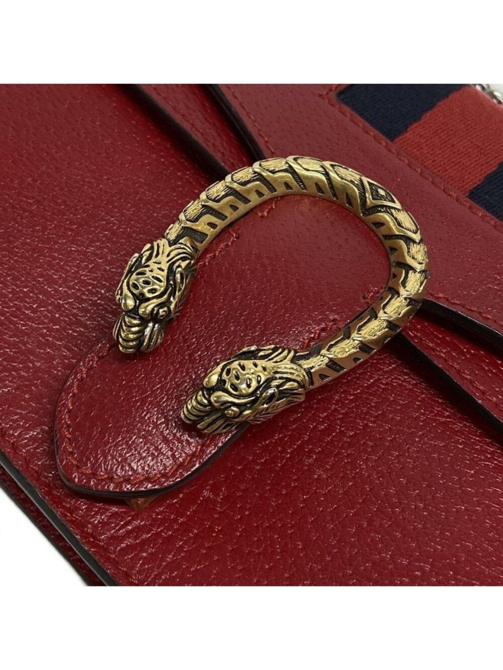 Gucci Shoulder Bag Dionysus Red Navy Chain Leather - Picture 13 of 15